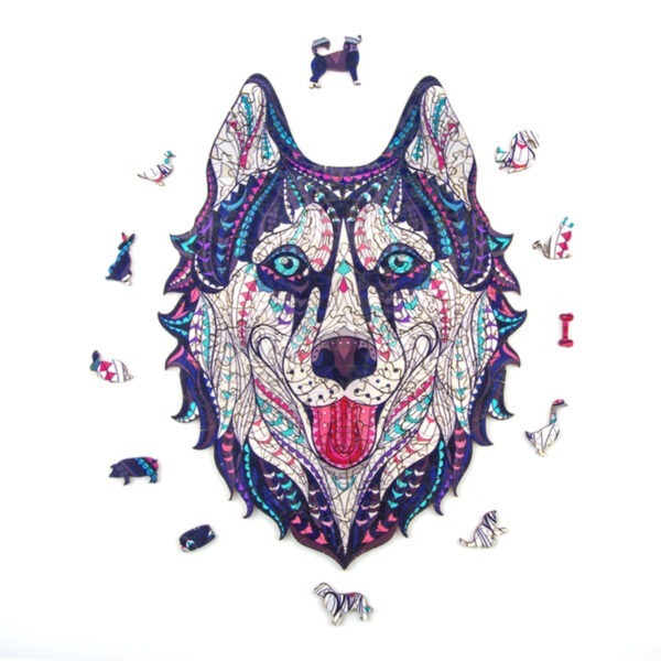 Drevené puzzle pes Husky