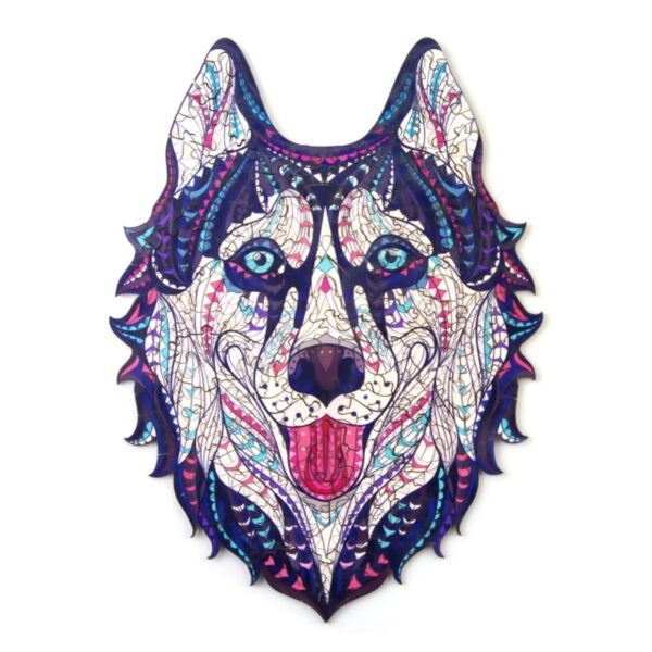 Drevené puzzle pes Husky