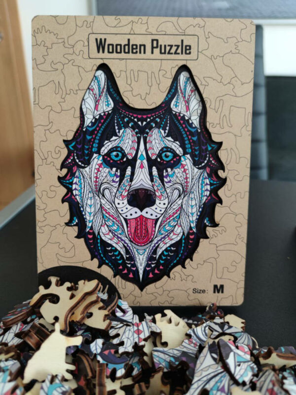 Výnimočné drevené puzzle Husky